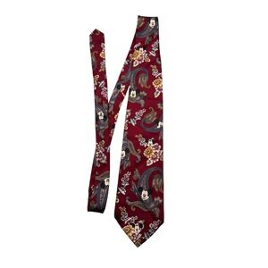 Vintage 90s Disney Mickey Mouse Mens Silk Tie Paisley Floral Walt Disney Company